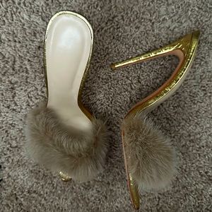 Richealnana Women's Fur Fluffy Mules
Slip On High Heels Sandals